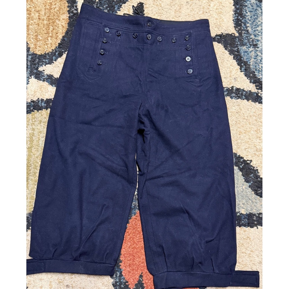 Vintage US Navy 100% Wool Sailor Trousers Navy Blue Broadfall Front 34R DSA-100